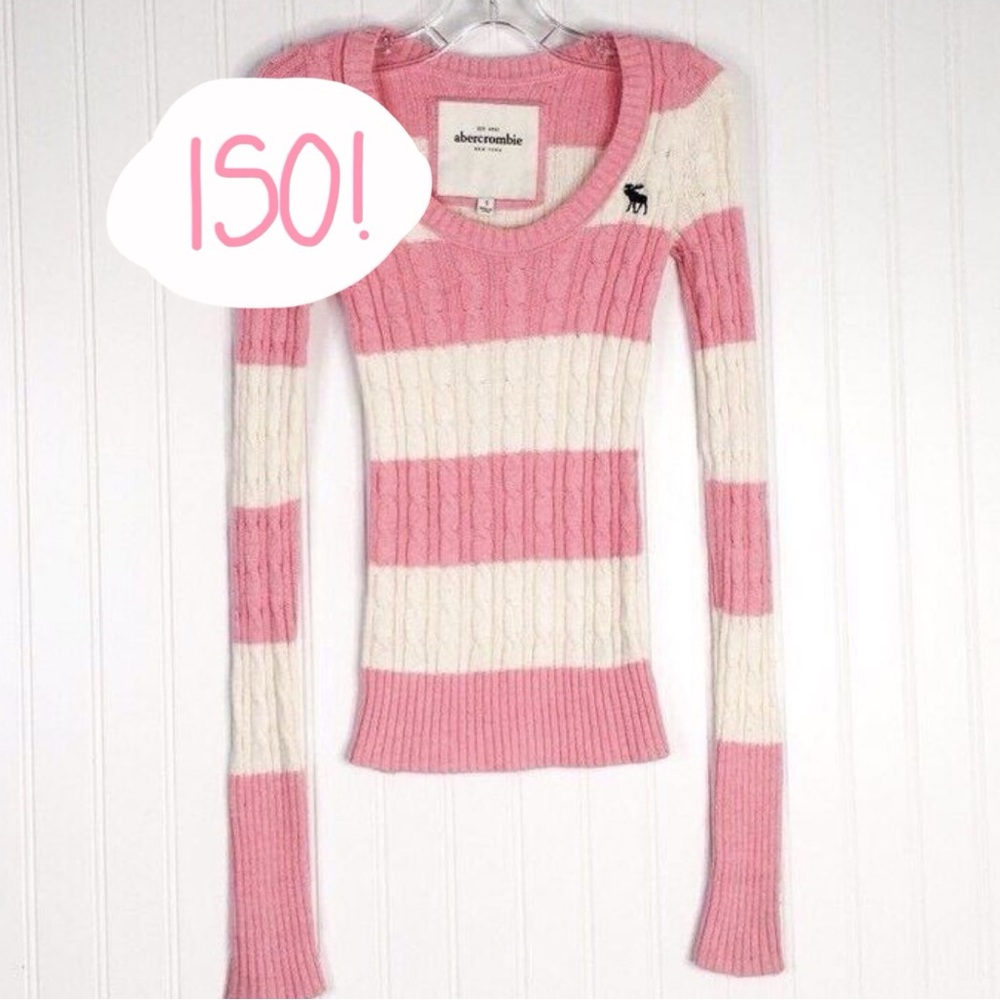 pink striped knit abercrombie rare sweater henley y2k